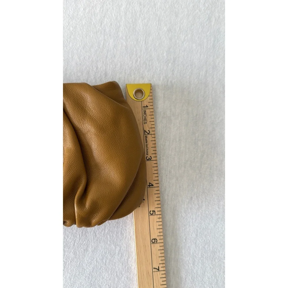 STAUD Bean Bag Clutch Women Small Tan Brown Ruched Leather Pleated NO STRAP